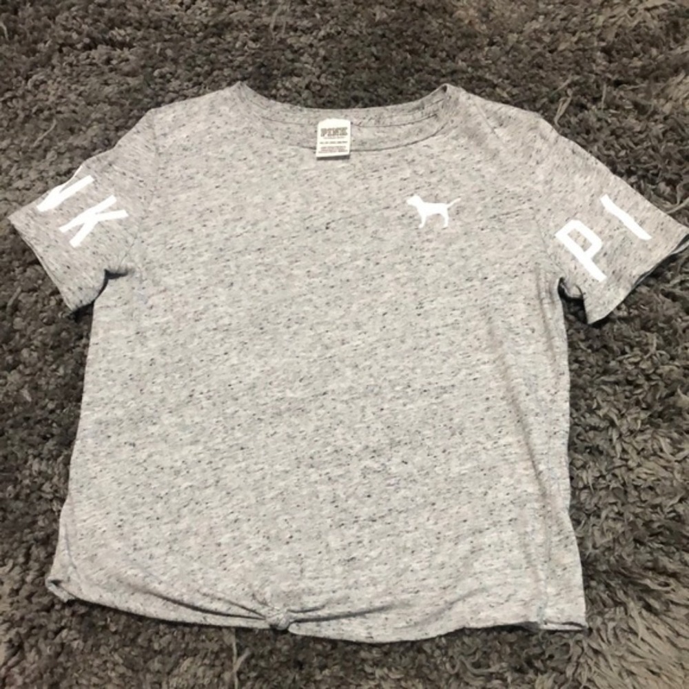 PINK Victoria's Secret Gray Short Sleeve Knot T-Shirt